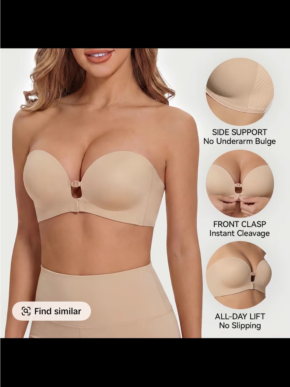 Strapless Front-Clasp Push-Up Bra - Nude